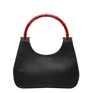 Gucci Bamboo 2way Shoulder Bag Black Red Leather